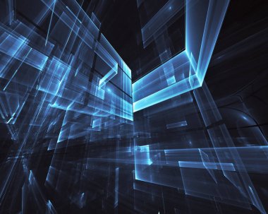 3d fraktal arka plan, 3d çizim. Sanal Neon şehir