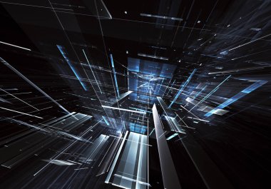 3d fraktal arka plan, 3d çizim. Sanal Neon şehir