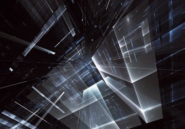 3d fraktal arka plan, 3d çizim. Sanal Neon şehir