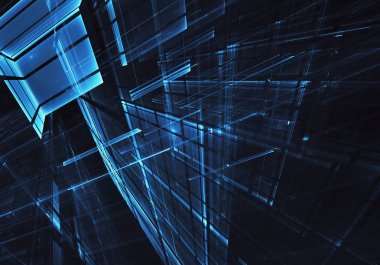 3d fraktal arka plan, 3d çizim. Sanal Neon şehir