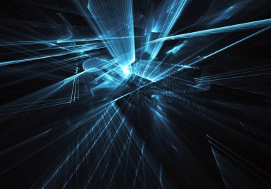 3d fraktal arka plan, 3d çizim. Sanal Neon şehir