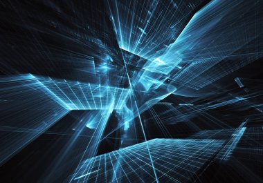 3d fraktal arka plan, 3d çizim. Sanal Neon şehir