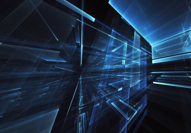 3d fraktal arka plan, 3d çizim. Sanal Neon şehir