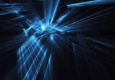 3d fraktal arka plan, 3d çizim. Sanal Neon şehir