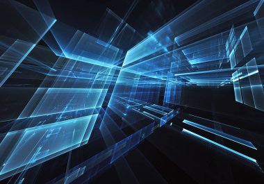 3d fraktal arka plan, 3d çizim. Sanal Neon şehir