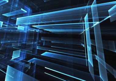 3d fraktal arka plan, 3d çizim. Sanal Neon şehir