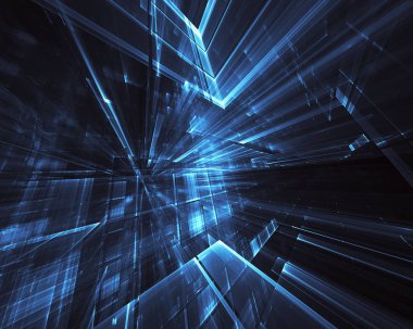 3d fraktal arka plan, 3d çizim. Sanal Neon şehir