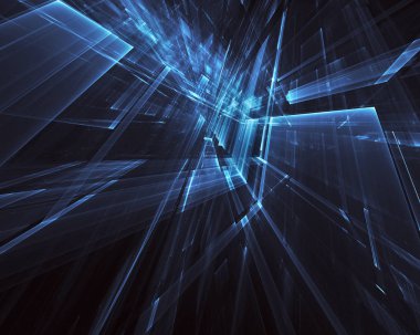 3d fraktal arka plan, 3d çizim. Sanal Neon şehir