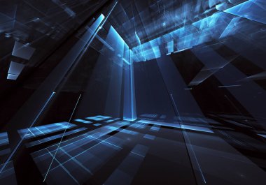 3d fraktal arka plan, 3d çizim. Sanal Neon şehir