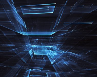 3d fraktal arka plan, 3d çizim. Sanal Neon şehir