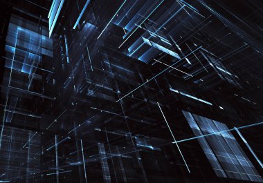 3d fraktal arka plan, 3d çizim. Sanal Neon şehir