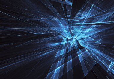 3d fraktal arka plan, 3d çizim. Sanal Neon şehir