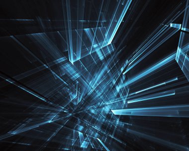 3d fraktal arka plan, 3d çizim. Sanal Neon şehir