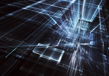 3d fraktal arka plan, 3d çizim. Sanal Neon şehir