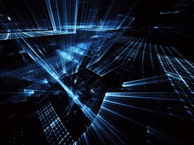3d fraktal arka plan, 3d çizim. Sanal Neon şehir