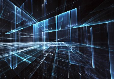 3d fraktal arka plan, 3d çizim. Sanal Neon şehir