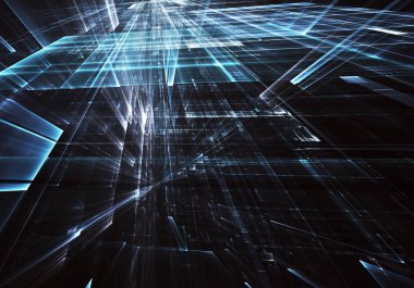 3d fraktal arka plan, 3d çizim. Sanal Neon şehir