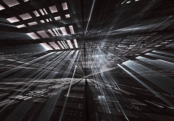 Abstracte 3d fractal achtergrond, 3d illustratie. Virtuele Neon stad — Stockfoto