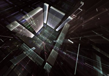 3d fraktal arka plan, 3d çizim. Sanal Neon şehir