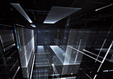 3d fraktal arka plan, 3d çizim. Sanal Neon şehir