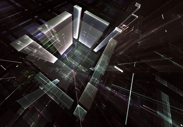 3d fraktal arka plan, 3d çizim. Sanal Neon şehir