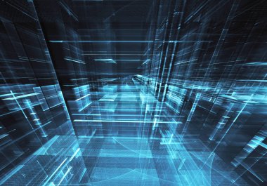 3d fraktal arka plan, 3d çizim. Sanal Neon şehir