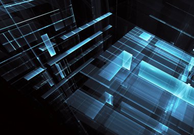 3d fraktal arka plan, 3d çizim. Sanal Neon şehir