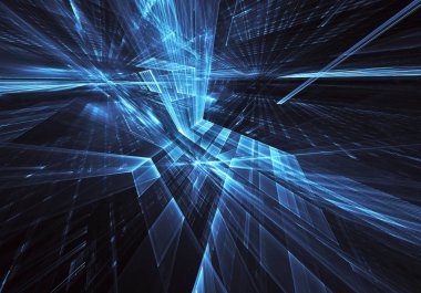 3d fraktal arka plan, 3d çizim. Sanal Neon şehir