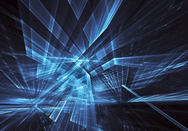 3d fraktal arka plan, 3d çizim. Sanal Neon şehir