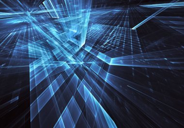 3d fraktal arka plan, 3d çizim. Sanal Neon şehir