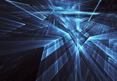 3d fraktal arka plan, 3d çizim. Sanal Neon şehir