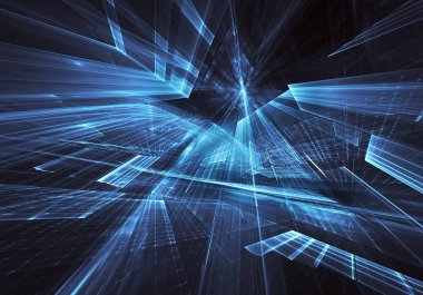 3d fraktal arka plan, 3d çizim. Sanal Neon şehir