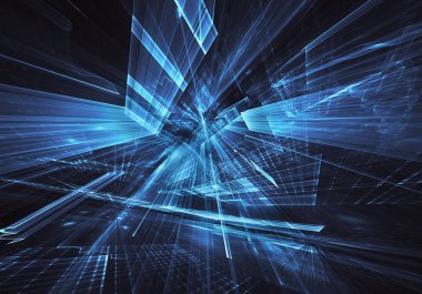 3d fraktal arka plan, 3d çizim. Sanal Neon şehir