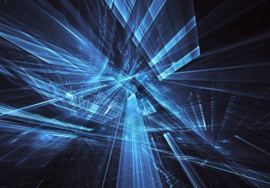 3d fraktal arka plan, 3d çizim. Sanal Neon şehir