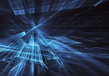 3d fraktal arka plan, 3d çizim. Sanal Neon şehir