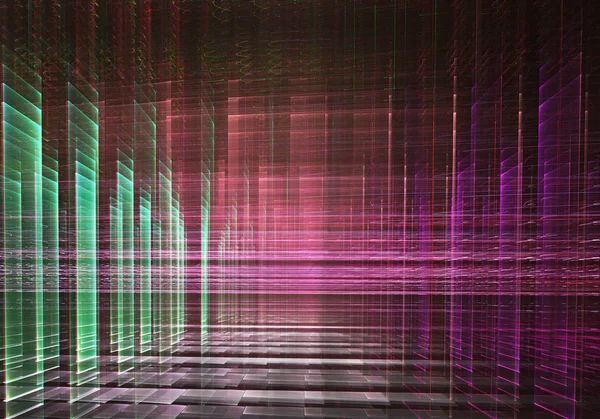 3d fraktalna tło, ilustracja 3d. Wirtualne miasto Neon — Zdjęcie stockowe