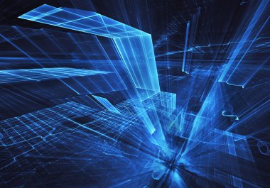 3d fraktal arka plan, 3d çizim. Sanal Neon şehir