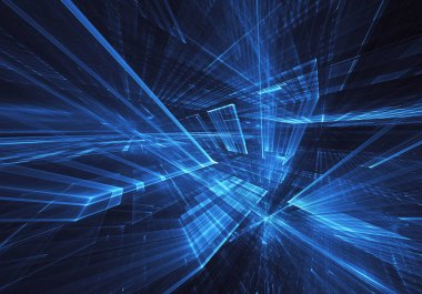 3d fraktal arka plan, 3d çizim. Sanal Neon şehir