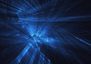 3d fraktal arka plan, 3d çizim. Sanal Neon şehir