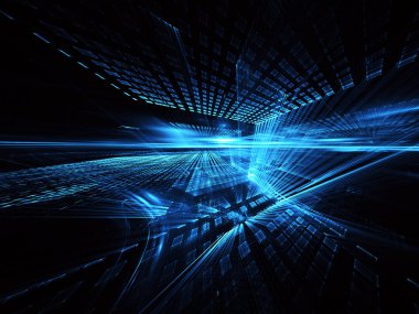 3d fraktal arka plan, 3d çizim. Sanal Neon şehir