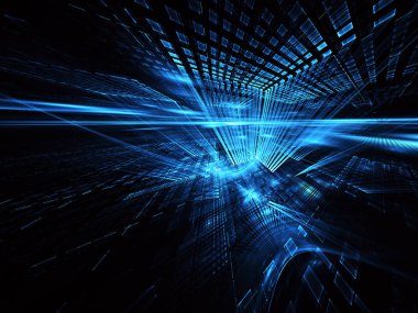 3d fraktal arka plan, 3d çizim. Sanal Neon şehir