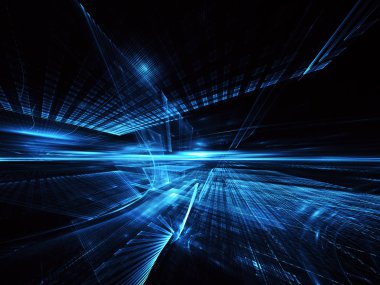 3d fraktal arka plan, 3d çizim. Sanal Neon şehir