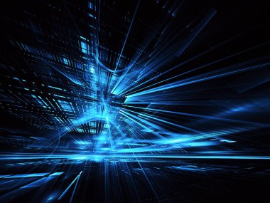 3d fraktal arka plan, 3d çizim. Sanal Neon şehir