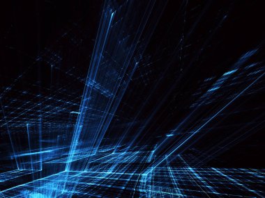 3d fraktal arka plan, 3d çizim. Sanal Neon şehir