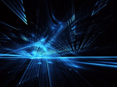 3d fraktal arka plan, 3d çizim. Sanal Neon şehir