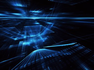 3d fraktal arka plan, 3d çizim. Sanal Neon şehir