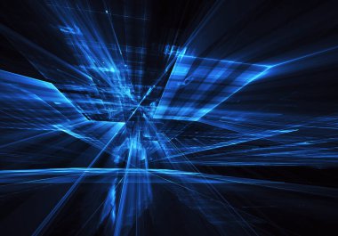 3d fraktal arka plan, 3d çizim. Sanal Neon şehir