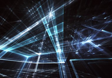 3d fraktal arka plan, 3d çizim. Sanal Neon şehir