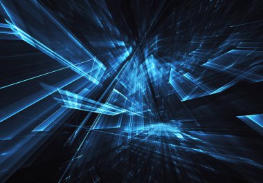 3d fraktal arka plan, 3d çizim. Sanal Neon şehir