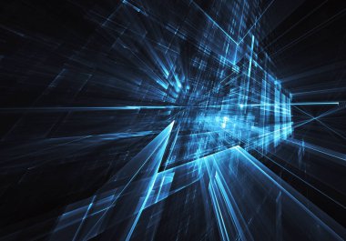 3d fraktal arka plan, 3d çizim. Sanal Neon şehir